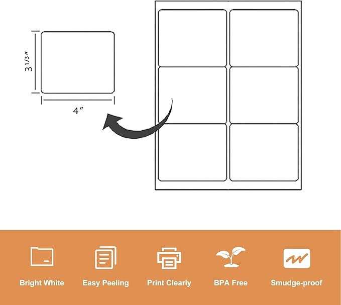 LabelMore 3 1/3 x 4 Labels - 6 Up Self Adhesive Shipping Labels - FBA Labels - 4000 Sheet/ 24000 Labels
