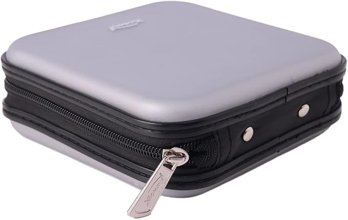 32 Capacity Heavy Duty DVD/CD Case Holder - Portable DVD/VCD Storage Disk, Hard Shell Sturdy case, Car CD Disk Holder, Booklet, Blu-ray Wallet (Silver)