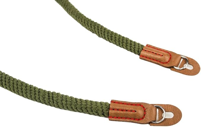 MINI GAGA Vintage Handmade Cotton Leather Camera Neck Strap for Leica Nikon Fuji Pentax Canon Panasonic Sony Long Army Green