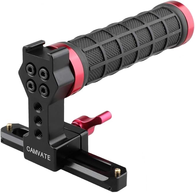CAMVATE Quick Release Rubber Grip Top Handle with NATO Rail for Blackmagic Pocket Cinema Camera (Red) - 1498