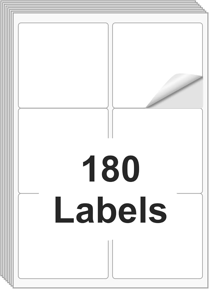 [30 Sheets 180 Labels] Shipping Labels 3 1/3"x4" Printable White 6 up Labels for Laser/Inkjet Printers, Mailing FBA Address Label Sticker Paper - Permanent Adhesive Label Blank