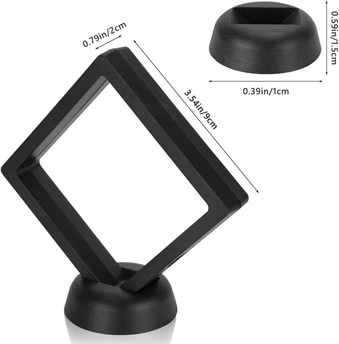12PCS 3D Floating Frame Case with Stands, Challenge Coin Display Stand Holder, Gift Packing Frame Showcase for Earrings, Jewelry, Medallions, Specimens, 3.54x3.54 Inch (Black)