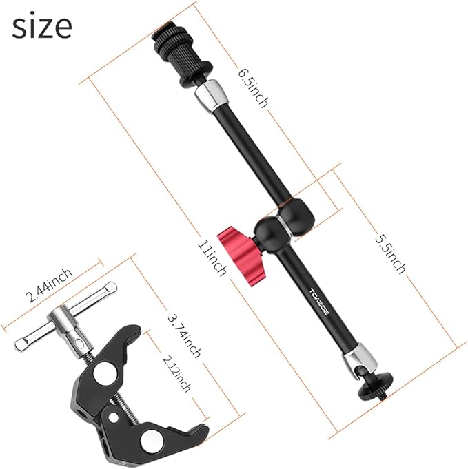 11 Inch Adjustable Articulating Friction Magic Arm & Super Clamp Set Compatible with Field Monitor, Video Light, Fill Light