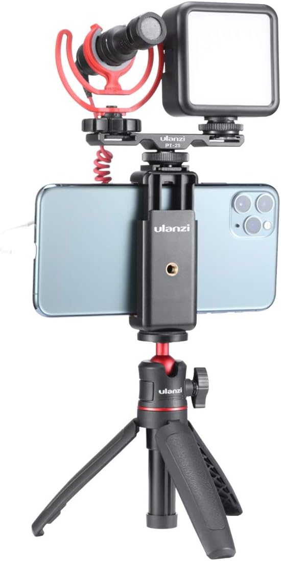 ULANZI ST-07 Phone Tripod Mount with Cold Shoe Mount for Microphone LED Video Light 1/4'' Tripod Screw for iPhone 11/Pro/Pro Max XS Max XR X 8 7 Plus Samsung Galaxy OnePlus Google Pixel Vlog Vlogging