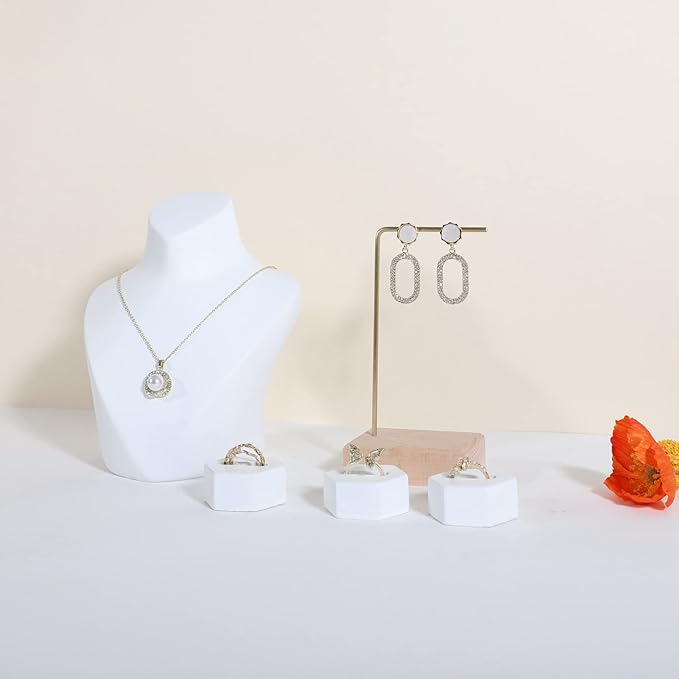 GemeShou brass earring display stands for selling, wooden ear ring holders for jewelry, single stud holder jewelry display【Brass earring stand Height-Beech】
