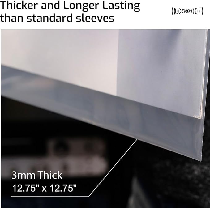 New - Hudson Hi-Fi Vinyl Record Outer Sleeve Covers - 50 Pack - Premium Crystal Clear Sleeves - Protect Your LP Albums from Scratches, Dirt & Dust - 3 Layers of 30µm Thick No-Acid Exterior Disc Cover