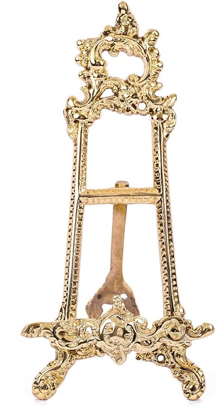Brass Ornate Easel Display Stand Tabletop, 7" H