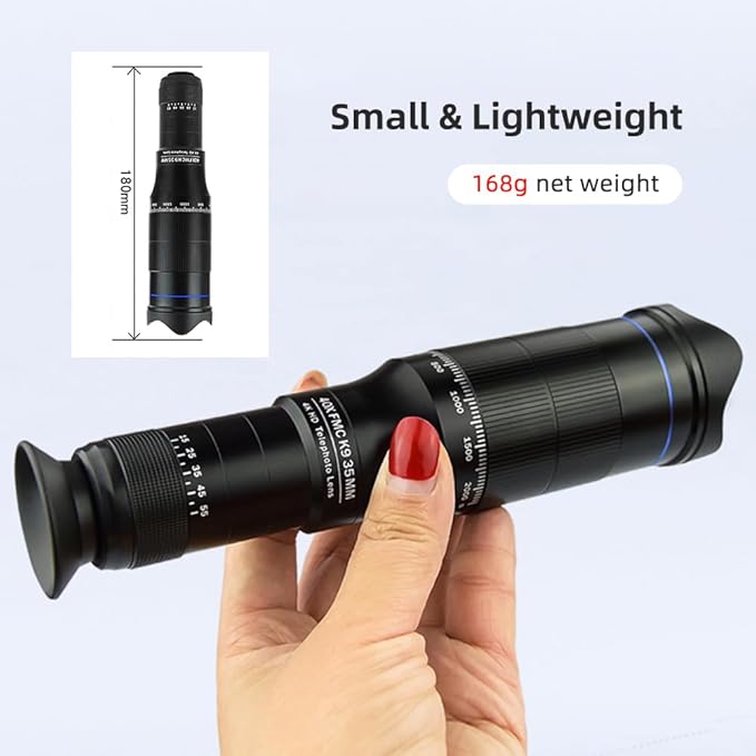 40X Mobile Phone Telephoto Lens Kit, Telephoto Phone Lens for Hiking Camping Wildlife Observation Moon Sports Game Concert Watching, Compatible with Most Smartphone, Bok7 Prism for Crisp Image