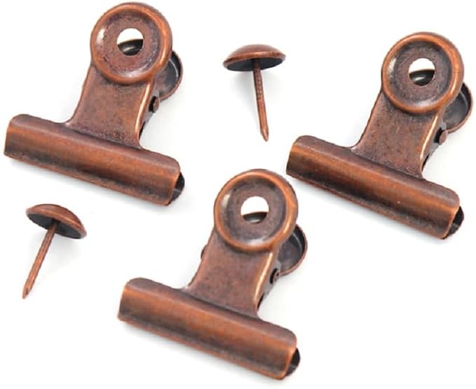 YUCHIYA 10 Pack Bulldog Clips with Push-pins for Corkboard,Metal Clips for Crafts, Metal Binder Clips for Pictures, Spring Paper Clamps for Office Documents (Copper,2inch)
