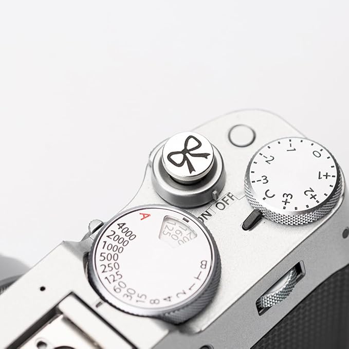 Butterfly Bow Ribbon Pattern Camera Metal Shutter Button Decorative Button Set for Fujifilm X100VI X-T30 X-T20 X-T10 X-T3 X-T2 for Nikon ZF Z5 Z6 Z7II (Aluminum Alloy-Shutter Decorative Button)