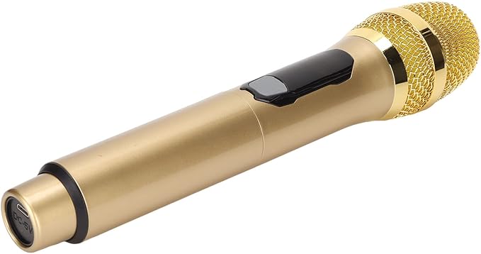 Handheld Microphone, Plug and Play Karaoke Wireless Microphone 50m Receiving 600Hz to 800KHz Multipurpose for Home (Gold)