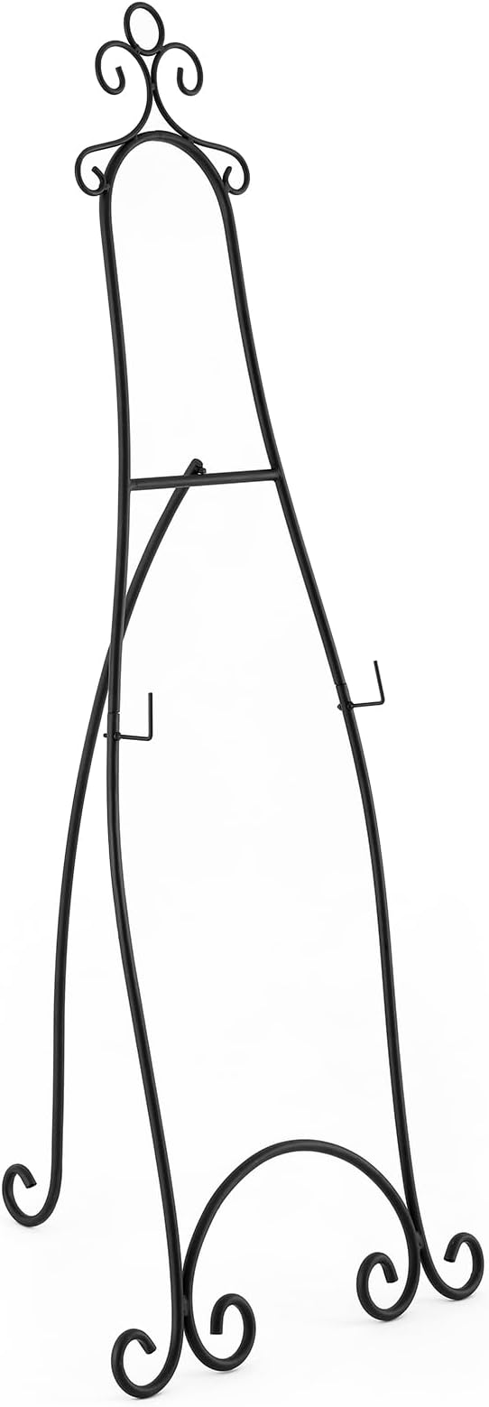 1 Pcs 71.25"H Extra Large Wedding Black Metal Scroll Easel Stand Floor-Standing Vintage Rustic Adjustable Display Stand Easel with Chain Support for Sign Wedding Picture Poster Frame Mirror
