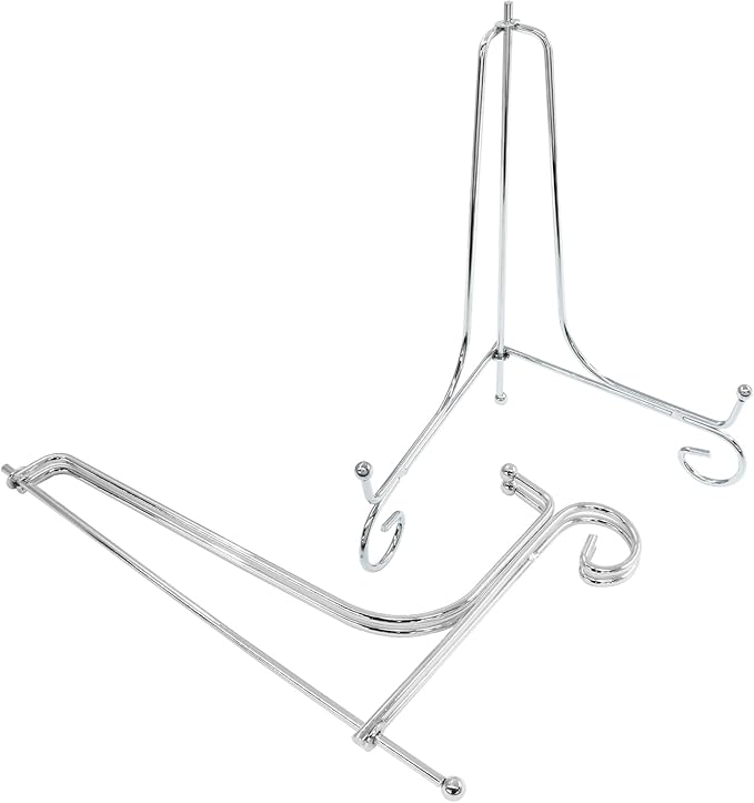 Hordion 2 Pack Plate Stand, 8 Inch Silver Iron Easel Photo Display Stand Plate Holder for Picture Frame Book Tabletop Art Platter