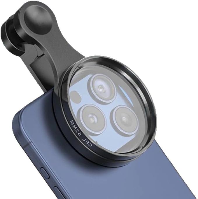 52mm Clip-on CPL Phone Camera Lens Filter Kit, Circular Polarizer Polarizing Filter Compatible with iPhone 17 16 15 14 13 12 11