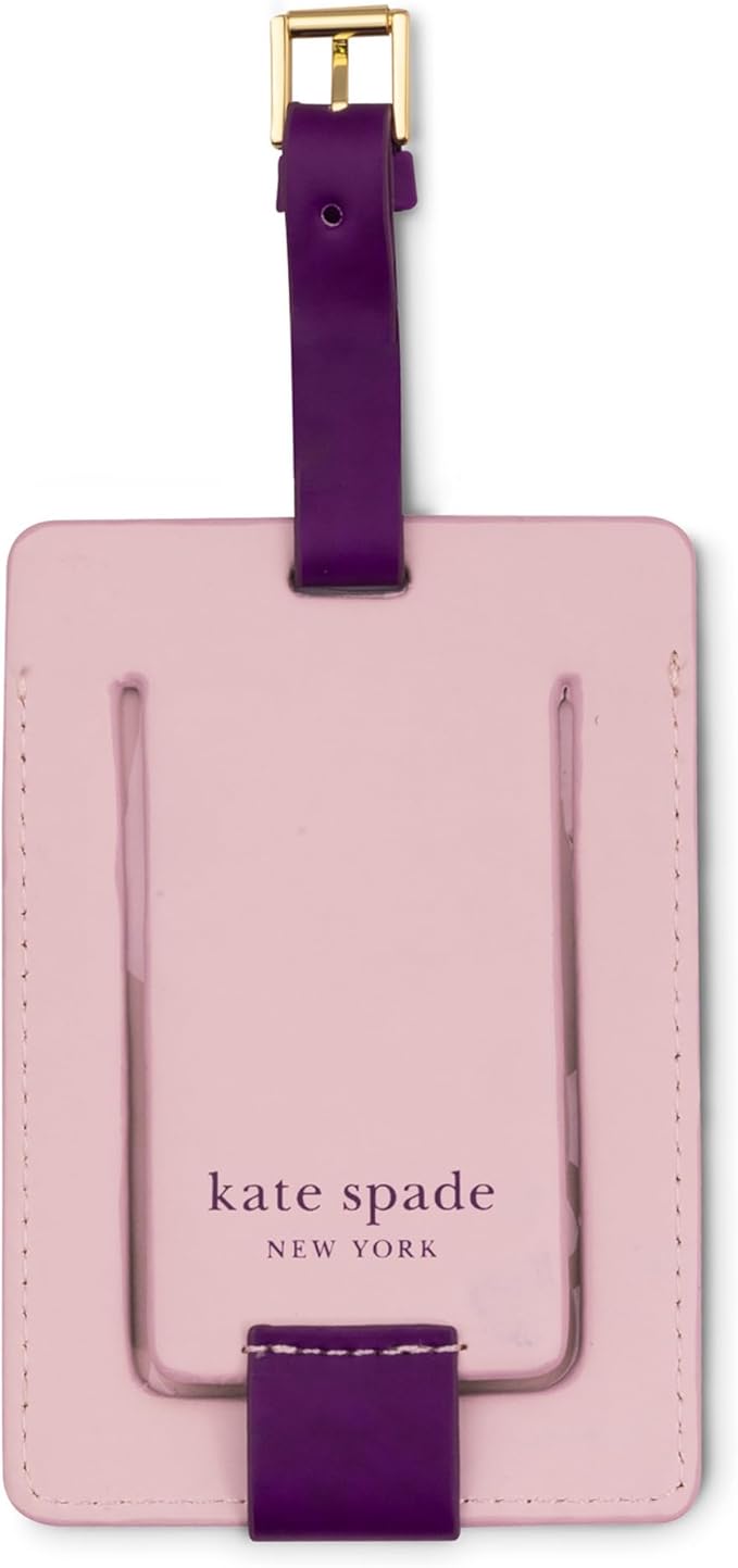 Kate Spade New York Leatherette Luggage Tag with Secure Strap, Colorful Suitcase Identifier for Travel, Monogram Bag Tag ID (T) (Pack of 2)