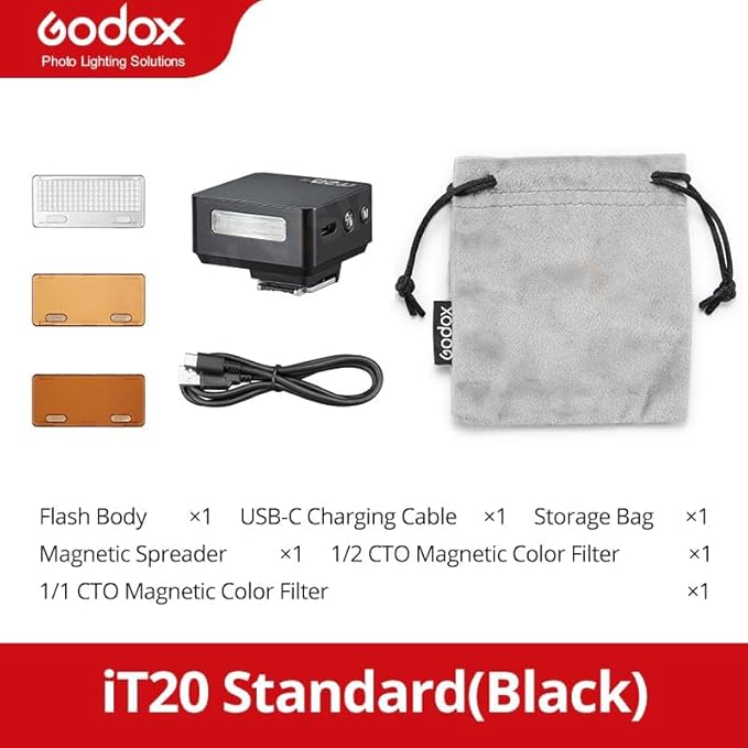 Godox IT20 C IT20C Mini Camera Flash for Canon, TTL Godox Flash,700+ Full Power,1.5s Recycle Time,USB-C Charging, with Magnetic Diffuser & Filter -Black