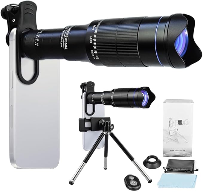 40X Mobile Phone Telephoto Lens Kit, Telephoto Phone Lens for Hiking Camping Wildlife Observation Moon Sports Game Concert Watching, Compatible with Most Smartphone, Bok7 Prism for Crisp Image
