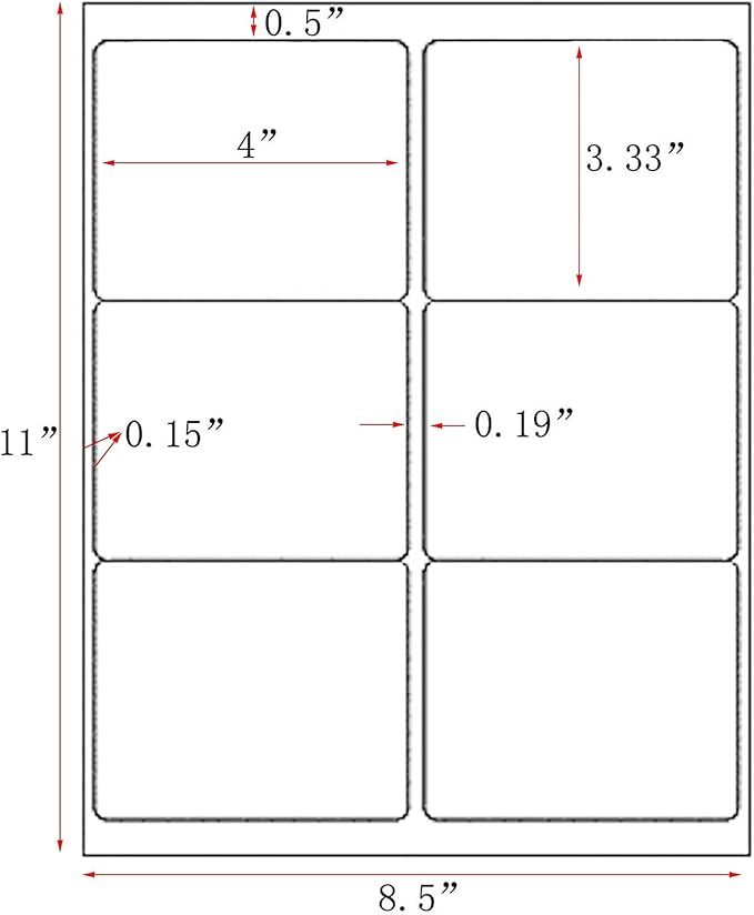 LabelMore 3 1/3 x 4 Labels - 6 Up Self Adhesive Shipping Labels - FBA Labels - 100 Sheet/ 600 Labels