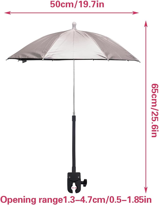 Umbrella Chair Clamp for Cameras, Flexible Adjustable Gooseneck Camera Rain Cover, Tripod Sun Shade Umbrella for Outdoor Photographing, Filming, Live Streaming, 20 Inch Diameter, Silver