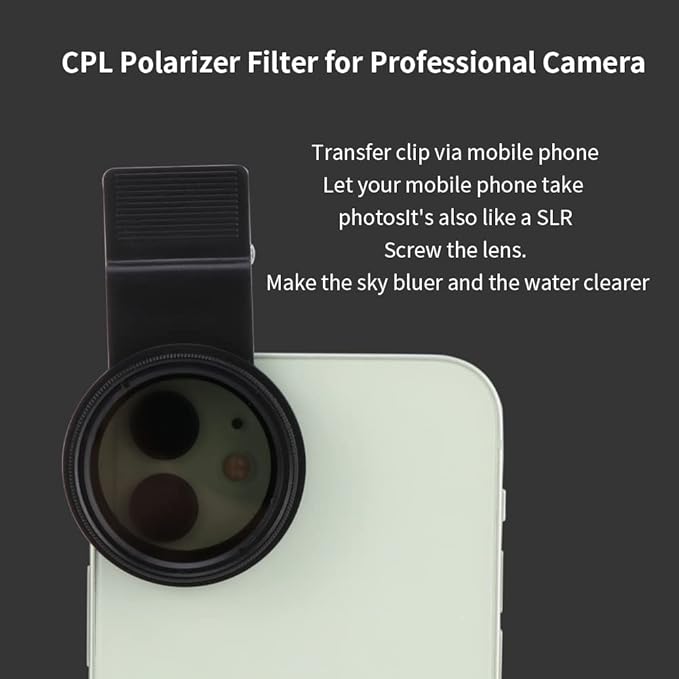37mm CPL Phone Filter - Circular Polarizer Lens, Includes CPL Lens and Clip