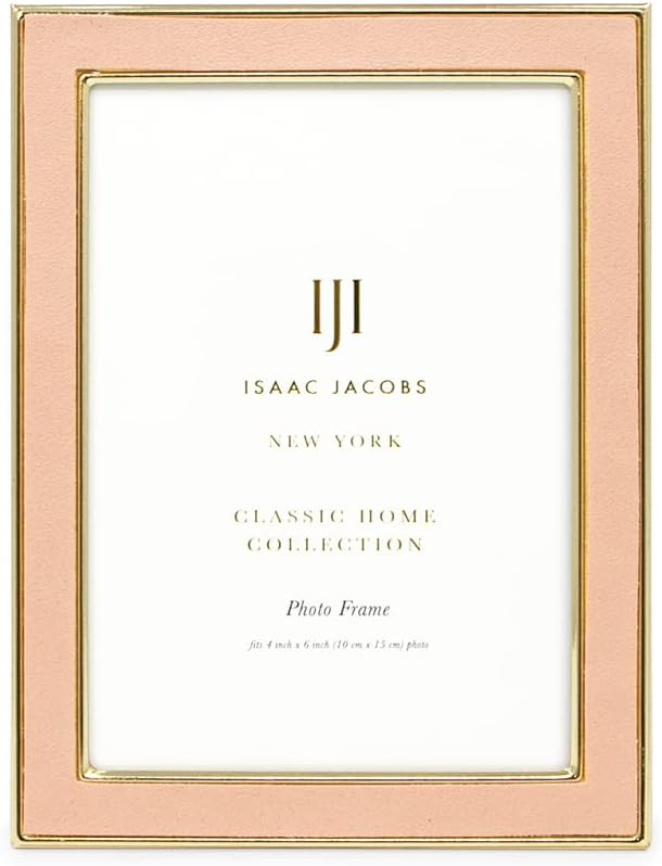 Isaac Jacobs 4x6 Pink Leather with Gold Metal (Vertical & Horizontal) Picture Frame, Suede Border w/Black Fabric Easel, Wall-Mountable, Made For Tabletop, Photo Gallery (4x6, Pink W/Gold)