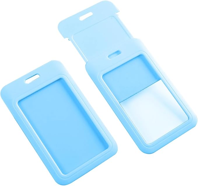 Larpur 3pcs ID Badge Holders Vertical Card Case Protectors Plastic Work ID Badge Name Tag Holders for Office, School, Factory, Sky Blue