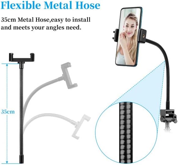 Universal Cell Phone Tripod Mount with 13.7" Aluminum Gooseneck and Cold Shoe Adapter, Compatible with iPhone15 14 13 12 11 Android Smartphones