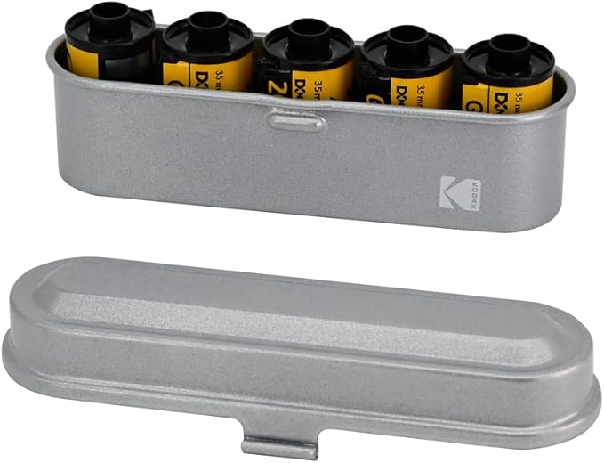KODAK Film Case - for 5 Rolls of 35mm Films - Compact, Retro Steel Case to Sort and Safeguard Film Rolls (Film is not Included) (Silver)