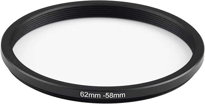 62mm to 58mm Step Down Ring Filter Adapter Metal Ring Step Down Rings Adapter Filter Compatible with All 58mm UV,CPL,ND,Lens Hood,Threaded Lens ect (62mm to 58mm)