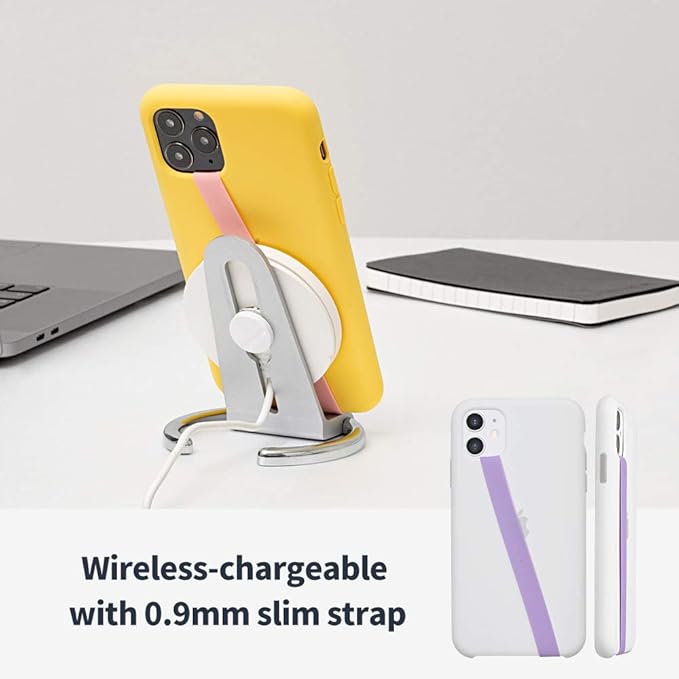 Sinjimoru Stretchable Silicone Phone Strap, Flexible and Elastic Grip Holder for iPhone & Android, Secure Phone Loops Finger Grip with Wireless Charging Support Sinji Loop Wine Red