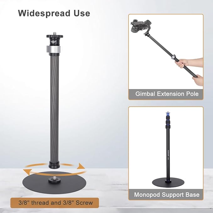 Koolehaoda Monopod Stand for Desk, 16"-28" Adjustable Carbon Fiber Extension Rod with Heavy Base, Table Mount Stand for DSLR Camera, Light, Webcam, Live Streaming, Vlogging