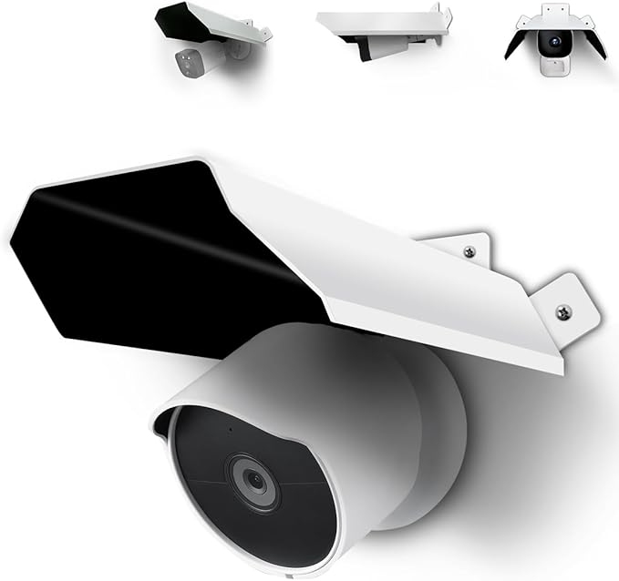Universal Security Camera Cover - Sun Rain Shield, Waterproof Protective Roof for Outdoor Dome, Bullet Cameras (White Aluminium)