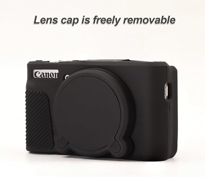 Pocoukate Case for Canon PowerShot SX740 HS Camera, Soft Silicone Protective Cover Skin with Removable Lens Cover for SX740/SX730 HS Accessories Rubber with Tempered Glass Screen Protector - Black