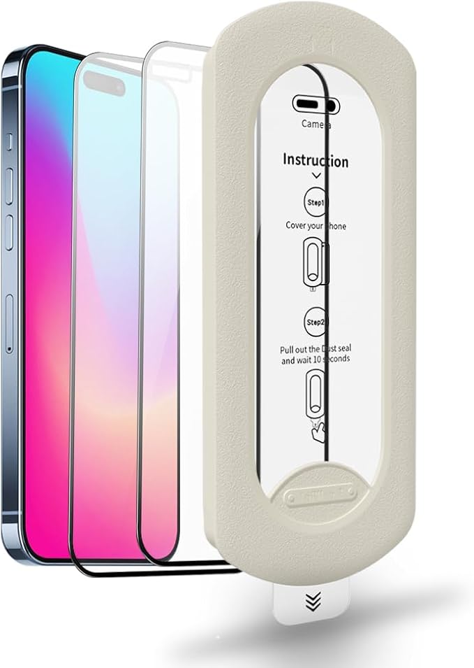 3 Pcak Screen Protector for iPhone, Easy Auto-Align Install Kit, 6.1" Tempered Glass, 9H Hardness, Ultra HD Clear, Case Friendly with Easy Installation Tool (Iphone 15 Promax)