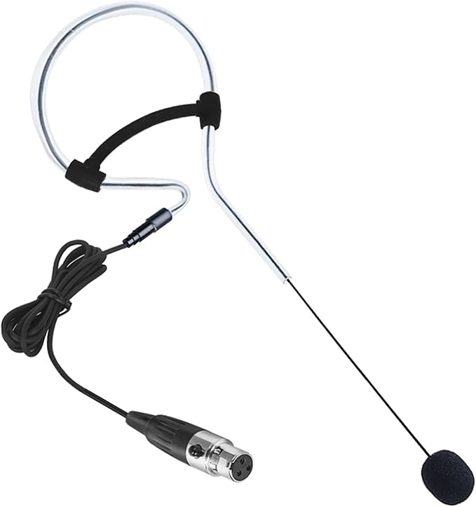 Black Single Earset Headset Microphone Headworn Over Ear Hanging Condenser Mic Compatible with AKG Wireless Bodypack Transmitter System with Mini XLR 3 Pin TA3F Plug
