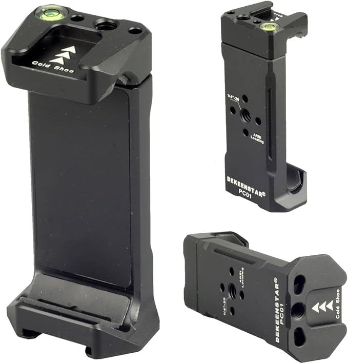 Metal Phone Tripod Adapter Mount with Cold Shoe/Arca-Swiss Quick Release Plate/1/4” Thread Holes, Smart Phone Stand Clamp Holder for Tripod Compatible with iphone 17/16/15/14/13 Pro Max/Samsung