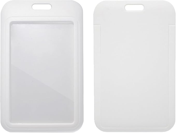 Larpur 2 Pack Vertical ID Badge Holders Hard Plastic Card Cases with Clear ID Window for School, Office, Factory, White