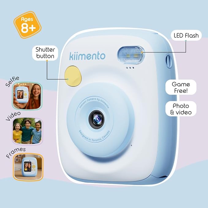 kiimento Ink-Free Instant Print Camera P2 Sky Blue + Two 40-Prink Pack
