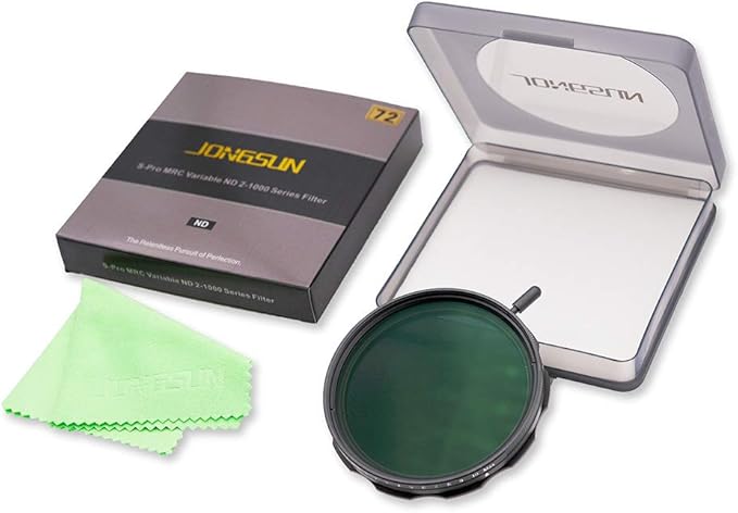 JONGSUN 72mm Variable ND Filter, S-Pro MRC 16 Layers Nano Coatings, More Than 10 Stop ND2-ND1000 Stepless Adjustment Graduated, Lens Cloth Kit,Camera Neutral Density Filter