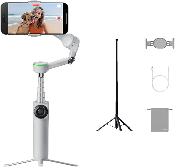 Insta360 Flow 2 Pro Sports Bundle Grey – Foldable AI Phone Gimbal, 3-Axis Stabilization, Tracks in 200+ Apps with Apple DockKit, Throwpod, Multi-Person & 360 Pan Tracking, Built-in Tripod