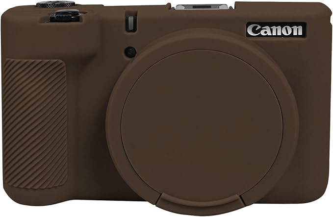EASY HOOD V1 Case, Silicone Camera Cover with Removable Lens Cover, Soft Protector Lightweight Carrying Body Skin for Canon PowerShot V1 Digital Camera - Brown