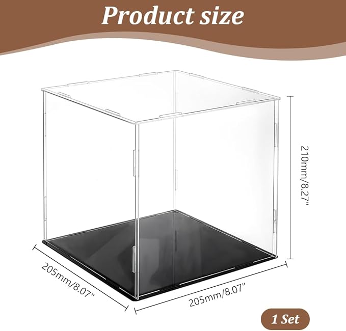 AHANDMAKER Display Case Clear Cube Baseball Holder Hat Box with Black Base Acrylic Display Case for Action Figures, Baseball, 8x8x8 Inch Remove Film Before Use