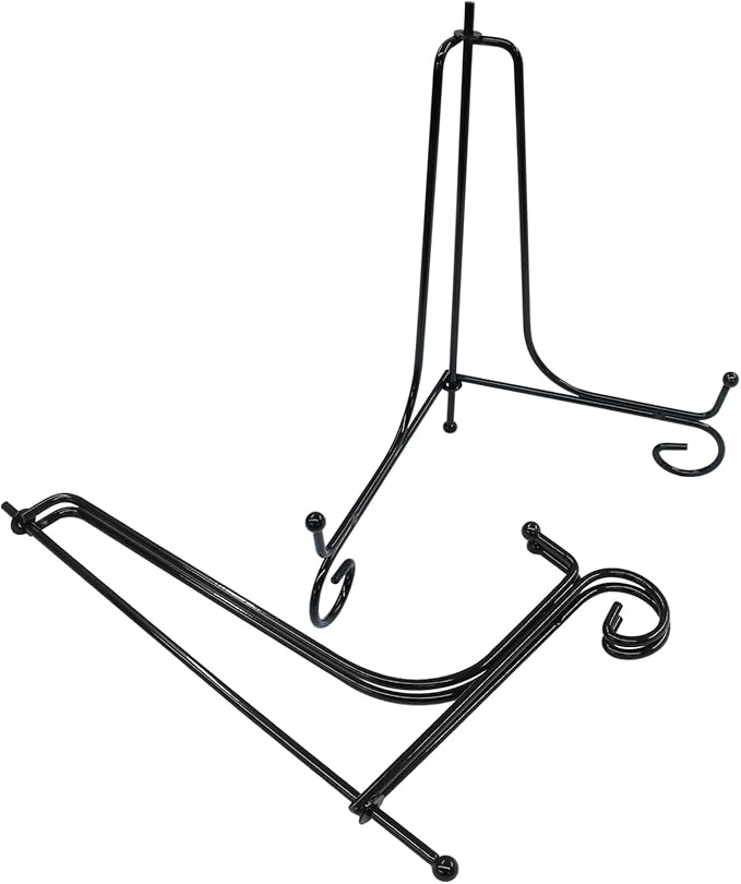 Hordion 2 Pack Plate Stand, 6 Inch Black Iron Easel Photo Display Stand Plate Holder for Picture Frame Book Tabletop Art Platter