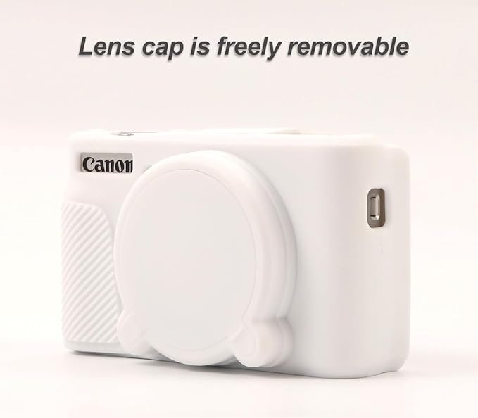 Pocoukate Case for Canon PowerShot SX740 HS Camera, Soft Silicone Protective Cover Skin with Removable Lens Cover for SX740/SX730 HS Accessories Rubber with Tempered Glass Screen Protector - White