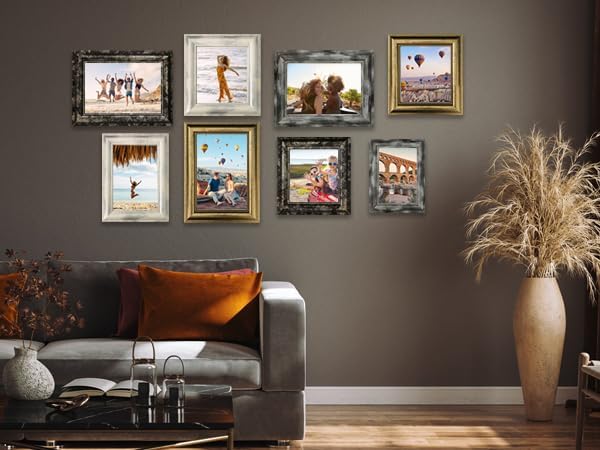 TKYGU 5x5 Picture Frames Set of 4- Rustic Retro Photo Frame with Real Glass Wall Mount and Tabletop Display Family Friends Wedding Gift