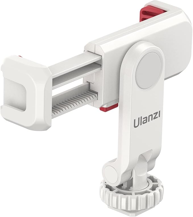 ULANZI Phone Tripod Mount ST-06S White, Universal Smartphone Mount Adapter with 2 Cold Shoe, 360° Rotates and Adjustable Cell Phone Clip Clamp Holder, Compatible with iPhone, Samsung Galaxy and More