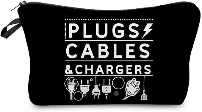 PLUGS CABLES & CHARGERS Makeup Bag Cute Small Organizer Zipper Pouch Cable Storage Cosmetic Bag Birthday Present for Women Friends