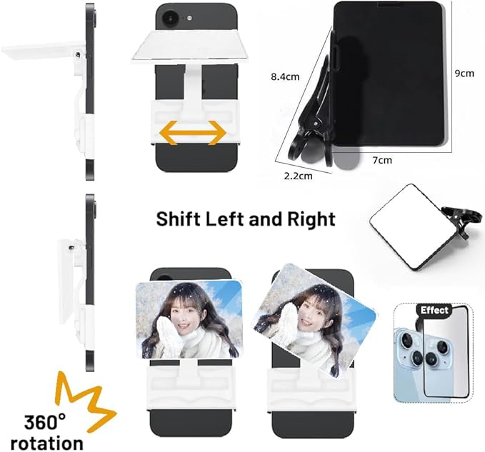 2 Pcs Smartphone Camera Mirror Reflection Clip Kit-New Upgrade, Smartphones Camera Lens, Mirror Effect Lens, Mirror Reflection Phone Clip for All Phones