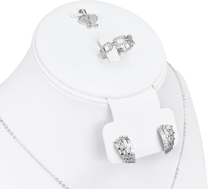 MOOCA White Leatherette Combination Display Jewelry Bust for Necklaces, Earrings, Rings