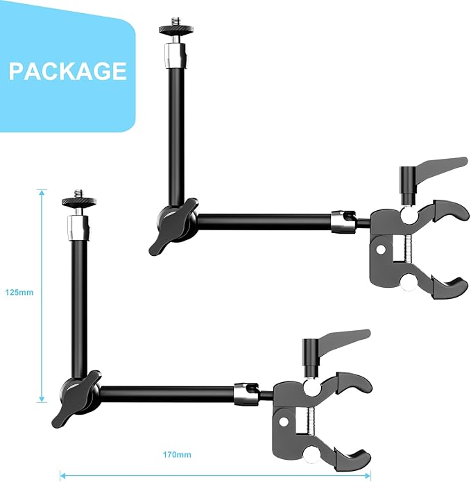 UYODM 2 Pack Articulating Magic Arm Clamp Mount with Super Clamp, 11" Magic Arm Camera Mount with 1/4" Thread, Articulating Arm Friction Camera Mount for Webcam, LED, DSLR, Flash, Security Cameras